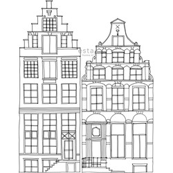 ESTAhome fotobehang getekende Amsterdamse grachtenhuisjes zwart en wit - 150 x 279 cm - 158834