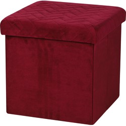 Urban Living Poef/hocker - opbergbox zit krukje - velvet rood - polyester/mdf - 38 x 38 cm - opvouwbaar - Poefs