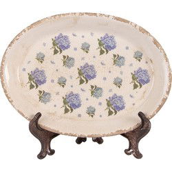 Clayre & Eef Onderbord Beige Blauw Keramiek Bloemen