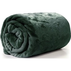 Enzo Fleece deken/plaid - dennen groen - polyester - 130 x 180 cm - Plaids