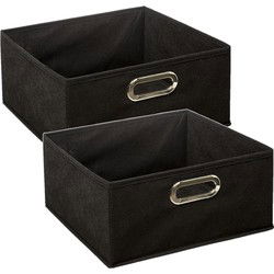 5Five Opbergmand/kastmand - 2x - zwart - linnen - 31 x 31 x 15 cm - Opbergmanden