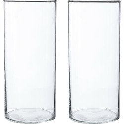 2x Bloemenvaas cilinder vorm van transparant glas 30 x 13 cm - Vazen