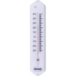 Amig Thermometer binnen/buiten - kunststof - wit - 19 x 5 cm - Buitenthermometers