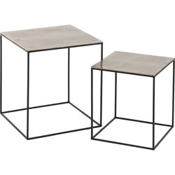 J-line - Set Van Twee Bijzettafels Vierkant Aluminium/ijzer Zilver/zwart - 50.5x50.5x55cm