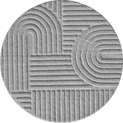 Rond Laagpolig vloerkleed Arte - Japandi Stijl - Zilver / Grijs - 200 cm ⌀ rond