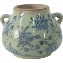 Clayre & Eef Bloempot  17x16x13 cm Groen Blauw Keramiek Bloemen Bloempot binnen