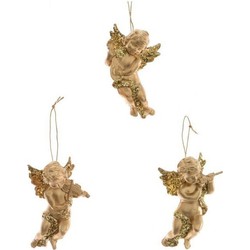 Kerstboom versiering set van 3x gouden engeltjes van 10 cm - Kersthangers