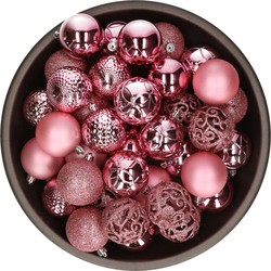 Kunststof kerstballen 37x stuks bubblegum roze 6 cm - Kerstbal