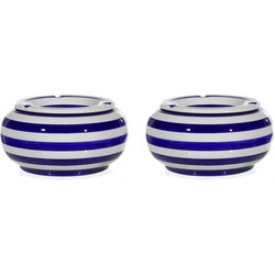 2x Blauw/witte gestreepte ronde tuin/terras asbak/stormasbak 23 cm - Asbakken