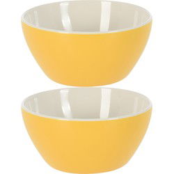 Excellent Houseware Soepkommen/schaaltjes - 2x - Acapulco - porselein - D14 x H6.5 cm - geel - Kommetjes