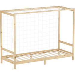 Kinderbed voetbaldoel 90x200 cm naturel eenpersoonsbed voor kinderen houten bed met lattenbodem & doelnet ML design