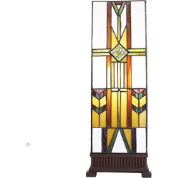 LumiLamp Tiffany Tafellamp  18x18x48 cm  Wit Geel Glas Kunststof Vierkant Tiffany Bureaulamp