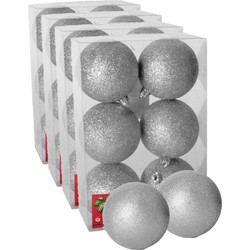 24x stuks kerstballen zilver glitters kunststof 8 cm - Kerstbal