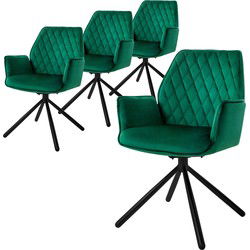 Eetkamerstoel set van 4 draaibaar met rugleuning en armleuningen Donkergroen Keukenstoel met microvezel fluwelen bekleding ML design