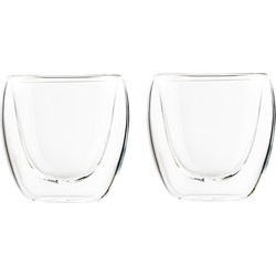 HI koffieglazen/theeglazen dubbelwandig - set 2x - espresso glazen - 80 ml - Koffie- en theeglazen