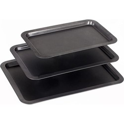 Decopatent® Bakplaten - SET van 3 stalen Bakplaten - Bakplaat voor oven - Anti-aanbak laag - Rechthoekige Ovenplaat - Ovenbakplaat