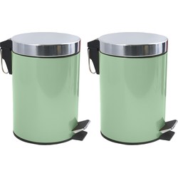 MSV Prullenbak/pedaalemmer - 2x - metaal - groen - 3 liter - 17 x 25 cm - Badkamer/toilet - Pedaalemmers
