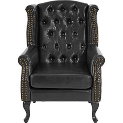 Cosmo Casa  Fauteuil - Relaxfauteuil - Clubfauteuil - Oorfauteuil - Chesterfield - Imitatieleer - Zwart - Zonder voetenbank