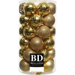 37x stuks kunststof kerstballen goud 6 cm inclusief kerstbalhaakjes - Kerstbal