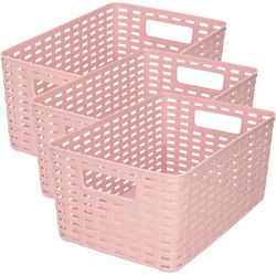 Plasticforte Opbergmand - 3x - Kastmand - rotan kunststof - oud roze - 6 Liter - 19 x 29 x 13 cm - Opbergmanden