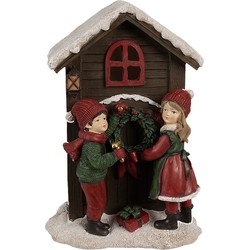 Clayre & Eef Kerstdecoratie met LED-verlichting Huis 13x10x20 cm Bruin Kunststof