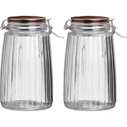 Urban Living Voorraadpot/bewaarpot - 2x - 1,8L - glas - met beugelsluiting - koperen deksel - Weckpotten
