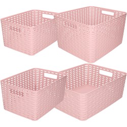 Set van 4x stuks opbergboxen/opbergmandjes rotan oud roze kunststof - Opbergbox