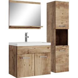 Badplaats Badkamermeubel Set Montreal 60 x 35 cm - Kastanje Eiken - Badmeubel met spiegel en zijkast
