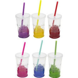Cocktail glazen set met deksel en rietje - 12x - kleurenmix - 200ml - Cocktailglazen