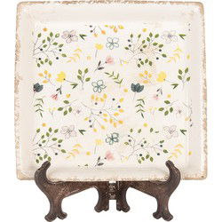 Clayre & Eef Onderbord 22x22x3 cm Beige Keramiek Bloemen