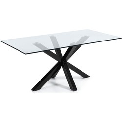 Kave Home - Argo glazen tafel en stalen poten met zwarte afwerking 200 x 100 cm