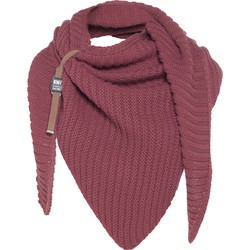 Knit Factory Demy Gebreide Omslagdoek - Driehoek Sjaal Dames - Stone Red - 190x85 cm - Inclusief siersluiting