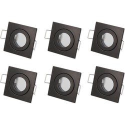 LEDline Inbouwspot, MR11 (35 mm), Vierkant, Aluminium, Waterdicht IP44, Mat Zwart, 6-Pack