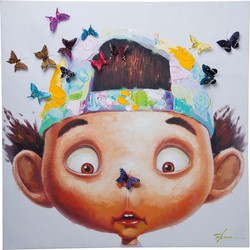 Kare Schilderij Boy with Butterflys 100x100