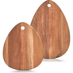 2x Druppelvormige houten snij/serveerplanken 30/40 cm - Snijplanken