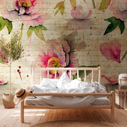 One Wall one Role fotobehang bloemmotief beige, groen en roze - 371 x 280 cm - AS-382761
