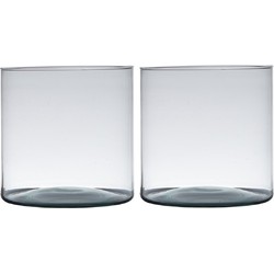 Set van 2x stuks transparante home-basics cylinder vorm vaas/vazen van gerecycled glas 30 x 19 cm - Vazen