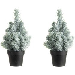 2x stuks kunstboom/kunst kerstboom groen met sneeuw 30 cm - Kunstkerstboom