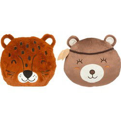 Dieren sierkussens - set 2x - kinderkamer - panter/beer - 30 cm - polyester - Sierkussens