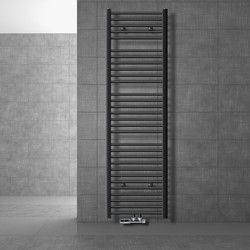Badkamerradiator met middenaansluiting 500x1800 mm antraciet gebogen met wandaansluitset LuxeBath