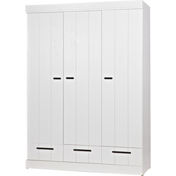 WOOOD Connect Kledingkast 3-Deurs met Lade - Grenen - Wit - 195x140x53