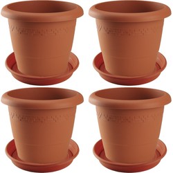 4x stuks bloempotten met onderschaal terra cotta rond diameter 35 cm - Plantenpotten