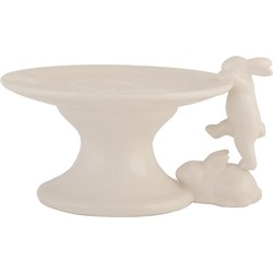 Clayre & Eef Taartplateau op voet  16x14x9 cm Beige Keramiek Rond Haas Etagère