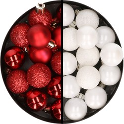 34x stuks kunststof kerstballen rood en wit 3 cm - Kerstbal