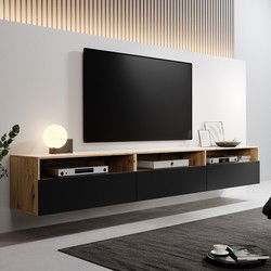Meubella - TV-Meubel Bolivar - Mat zwart - Eiken - 270 cm
