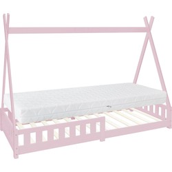 Kinderbed Tipi 90x200 cm roze van grenenhout incl. matras H-16cm uitvalbescherming en lattenbodem ML-Design