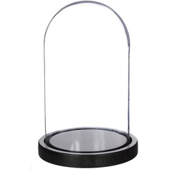 Ideas 4 Seasons Decoratie stolp - glas - houten zwart plateau - D14 x H21 cm - Decoratieve stolpen