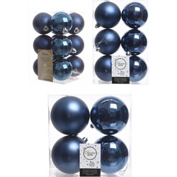 Kerstversiering kunststof kerstballen donkerblauw 6-8-10 cm pakket van 22x stuks - Kerstbal