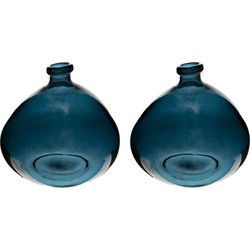 Atmosphera bloemenvaas - 2x - Organische bol fles vorm - blauw transparant - glas - H22 x D21 cm - Vazen