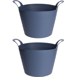 2x Stuks Flexibele emmers/wasmanden - 30L - blauw - kunststof - Wasmanden